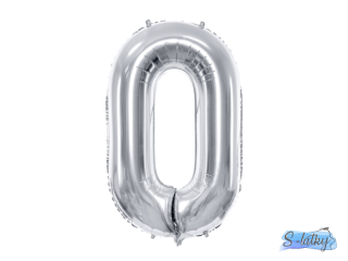 Balónek číslo 0, 86 cm stříbrný