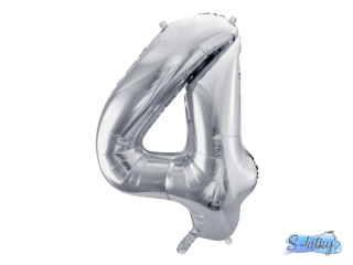 Balónek číslo 4, 86 cm stříbrný