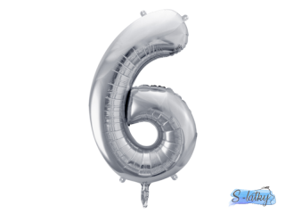 Balónek číslo 6, 86 cm stříbrný