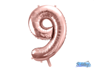 Balónek číslo 9, 86 cm růžově zlatý