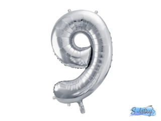 Balónek číslo 9, 86 cm stříbrný