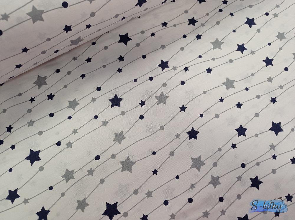 Hvězdičky na provázku šedo-tm.modré š.240cm