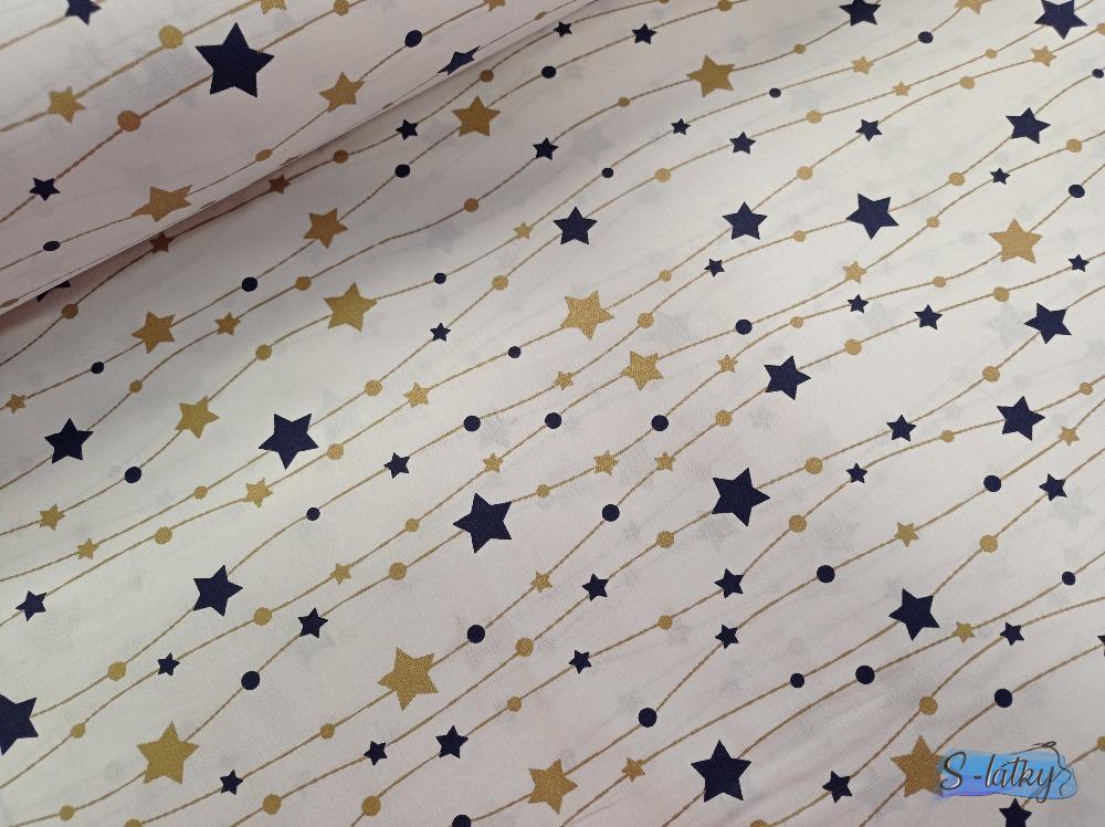 Hvězdičky na provázku zlato-tm.modré š.240cm