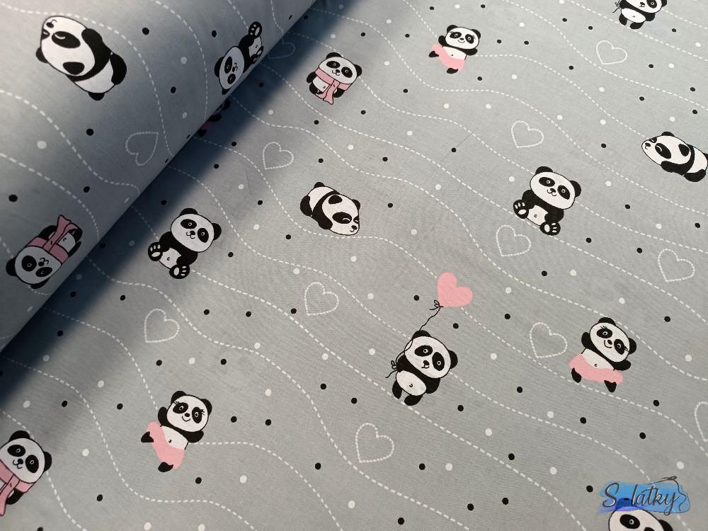 Pandy na šedé s růžovou š.240cm